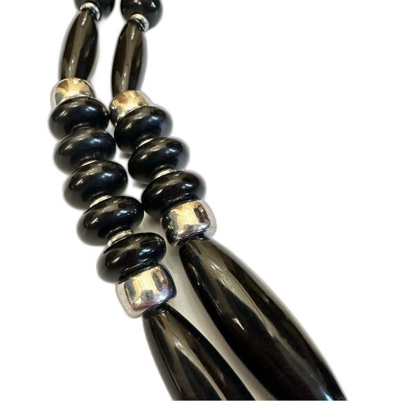 Chico’s Black Multi Two Strand Silver Black Bead Statement Necklace - Picture 3 of 4